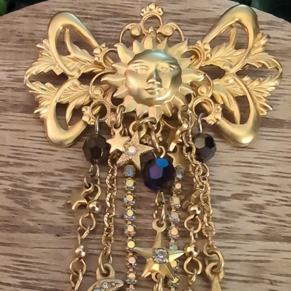 Kirks Folly Gold Celestial Brooch with Black and Silver Charms